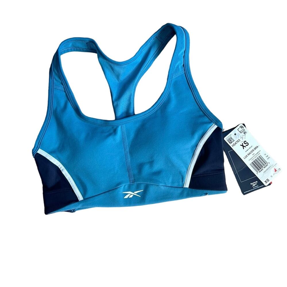 Reebok Blue Lux Racer Padded Colorblock Bra - Size XS